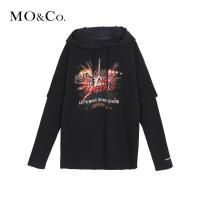 MOCO2018冬季摇滚图案印花连帽卫衣 摩安珂