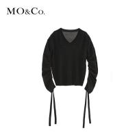 MOCO2018春季抽绳V领长袖纯色羊毛衫 摩安珂