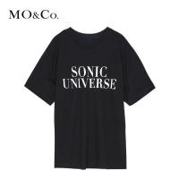 MOCO春秋打底短袖宽松字母标语印花纯棉T恤女潮摩安珂