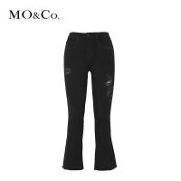 MOCO中腰破洞毛须边微喇叭九分牛仔裤 摩安珂