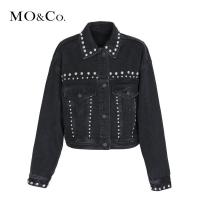 MOCO春秋短款百搭铆钉黑色休闲牛仔外套潮女摩安珂