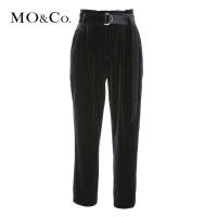 MOCO复古丝绒可调节腰带口袋休闲裤女 摩安珂