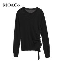 MOCO2018春季圆领抽褶纯色针织羊毛衫女 摩安珂