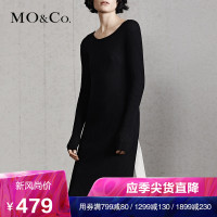 MOCO羊毛修身 露背长袖 中长款针织连衣裙摩安珂