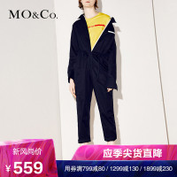 MOCO翻领拉链抽绳腰工装口袋宽松休闲连身长裤 摩安珂