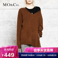 MOCO复古V领不规则开衩下摆羊毛衫女 moco