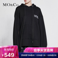 MOCO春季连帽刺绣卡通白色体恤宽松长袖黑T恤女ins潮