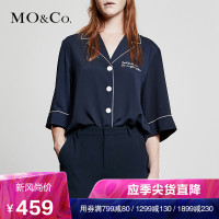 MOCO休闲ins睡衣风短袖漏锁骨复古白衬衫女2018新款心机薄款宽松