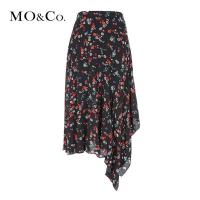 MOCO碎花裙子女秋半身裙不规则半身裙高腰裙女摩安珂