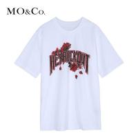MOCO2018秋季简约圆领玫瑰字母图案短袖T恤摩安珂