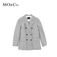 MOCO春秋羊毛复古条纹休闲小西服装外套女chic摩安珂