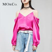MOCO2018夏季字母吊带V领露肩长袖上衣 摩安珂