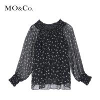 MOCO2018秋季性感一字露肩碎花真丝上衣 摩安珂