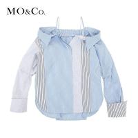 MOCO2018春季条纹拼接吊带一字肩衬衫 摩安珂