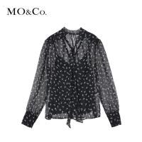 MOCO春秋设计感性感V领碎花真丝心机上衣衬衫女潮长袖