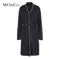MOCO2018秋季圆钉纯色中长款羊毛开衫 摩安珂