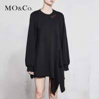 MOCO2018春季slogan不规则裙摆连衣裙 摩安珂