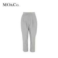 MOCO2018春季羊毛高腰直筒九分条纹西装休闲裤