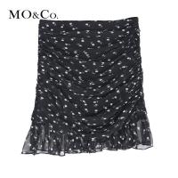 MOCO2018秋季碎花拼接荷叶边真丝短裙 摩安珂