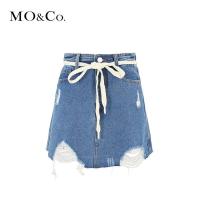 MOCO春夏高腰不规则牛仔a字裙显瘦半身裙新款裙子超火ins短裙女