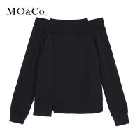 MOCO个性不规则衣领一字领针织衫 摩安珂