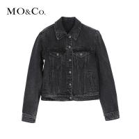 MOCO2018春季黑牛翻领短款洗水牛仔外套 摩安珂