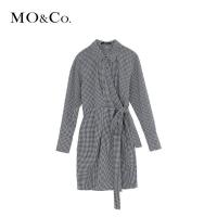 MOCO2018春季尖领绑带格子衬衫连衣裙 摩安珂
