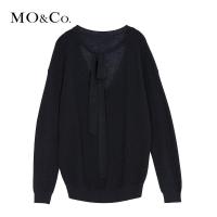 MOCO2018秋季纯色V领绑带纯羊毛毛衣 摩安珂