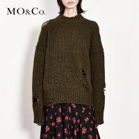 MOCO摇滚风圆领心机毛衣女冬宽松加厚慵懒风套头