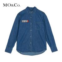 MOCO牛仔长袖纯棉衬衫 直筒显瘦休闲衬衣女 摩安珂