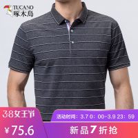 啄木鸟短袖T恤男 2019夏季新款条纹上衣中年休闲翻领Polo衫爸爸装