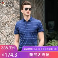 啄木鸟中年短袖T恤男 2019夏季新款桑蚕丝上衣休闲翻领条纹Polo衫