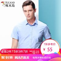 啄木鸟短袖衬衫男2019夏季休闲百搭中年爸爸装工作服条纹工装衬衣