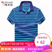 啄木鸟男士短袖T恤2019夏装新款翻领男装商务休闲丝光棉条纹体恤