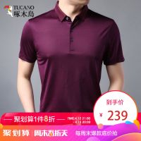 啄木鸟桑蚕丝短袖T恤男 2019夏季新款中年体恤衫商务休闲翻领夏装