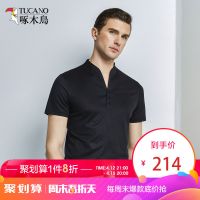 啄木鸟短袖T恤男 2019新款夏季桑蚕丝清凉体恤中年V型立领夏装