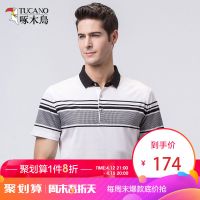 啄木鸟中年短袖T恤男 夏季新款棉质商务爸爸装休闲条纹翻领Polo衫