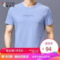 啄木鸟短袖T恤男纯色 2019年新款中年休闲字母印花圆领体恤衫夏装