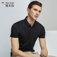啄木鸟桑蚕丝短袖T恤男 2019夏新款压胶体恤中年翻领polo衫男装