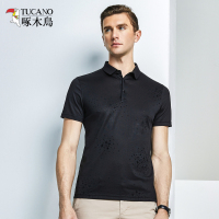 啄木鸟短袖T恤男 2019夏新款桑蚕丝星星体恤中年翻领polo衫男装