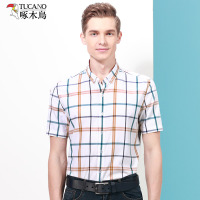 TUCANO/啄木鸟男士格子短袖衬衫 商务休闲男装青年修身免烫衬衣