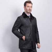 啄木鸟皮衣男外套中长款2018冬季新款翻领休闲厚皮夹克中年爸爸装