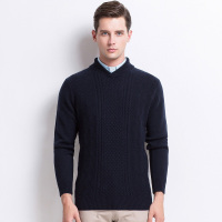 啄木鸟羊毛衫男中年翻领2018秋季新款纯色菱形提花套头百搭毛衣男