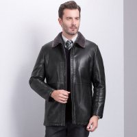 啄木鸟男士翻领皮衣夹克2018冬季新款毛领加厚休闲外套短款修身