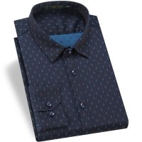 啄木鸟长袖衬衫2018秋季新款时尚男装中年休闲修身印花波点衬衣男