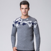 啄木鸟羊圆领毛衫男修身2018秋季时尚提花套头毛衣针织衫