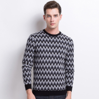 啄木鸟圆领羊毛衫男薄款2018秋冬新款时尚图案毛衣男士针织衫