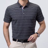 啄木鸟短袖T恤男夏季新款条纹上衣中年商务休闲翻领Polo衫爸爸装