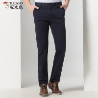 啄木鸟男士裤子春季新款休闲裤中年男商务修身长裤纯棉弹力直筒裤