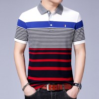 啄木鸟纯棉短袖T恤男翻领POLO衫 2019夏季条纹修身半袖体恤